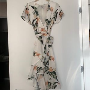 White floral wrap dress